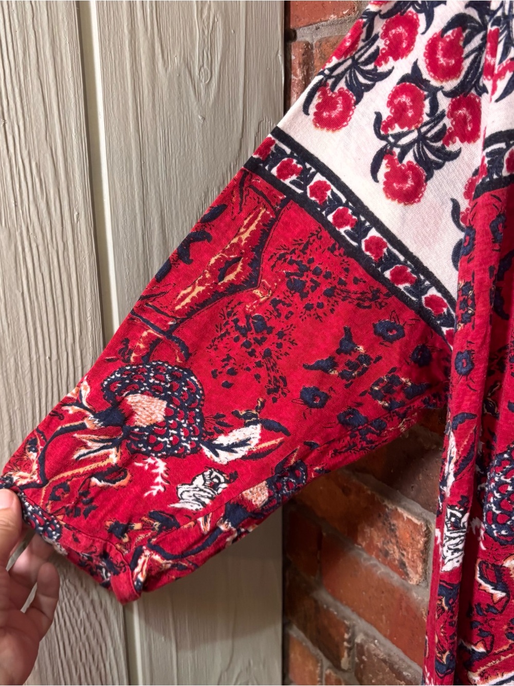 Lucky Brand womens boho floral mixed print peasant henley top red 2X - Picture 5 of 7